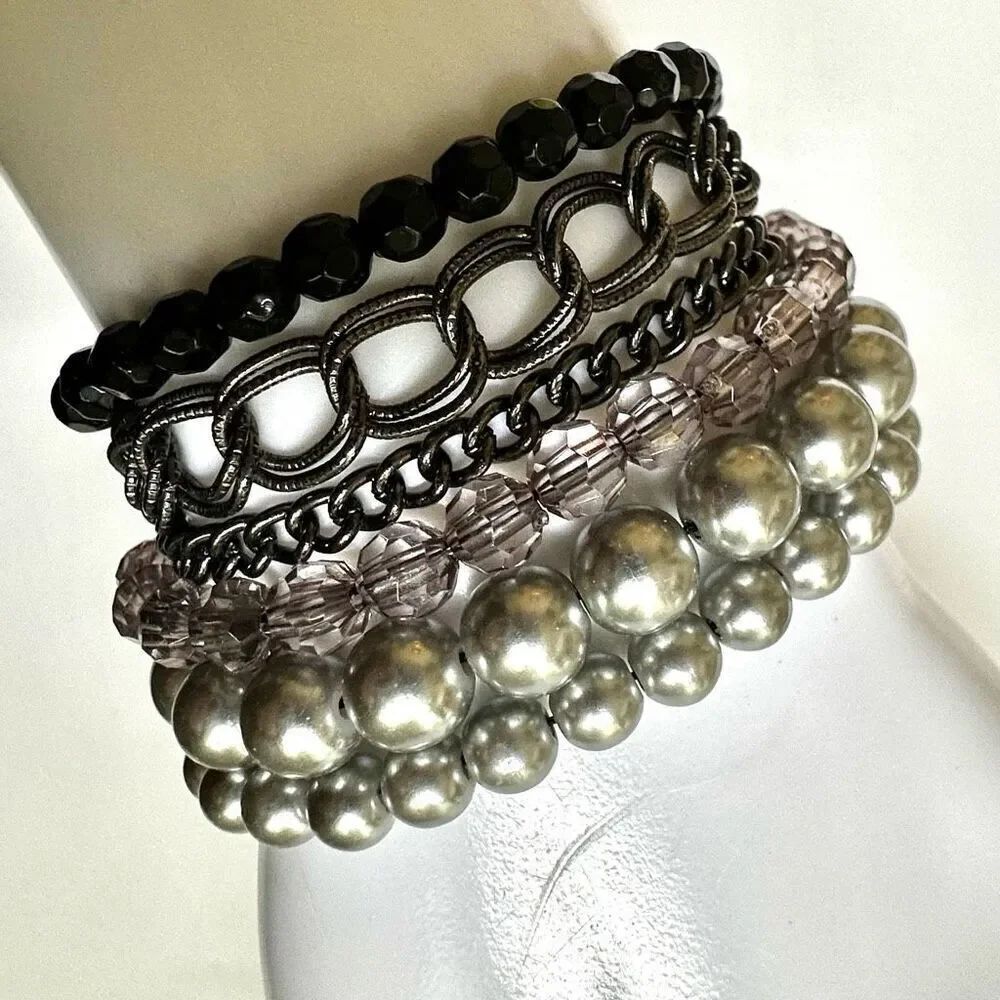 Premier Designs Blackā& Silver tone Multi-Strand Toggle Clasp Bracelet